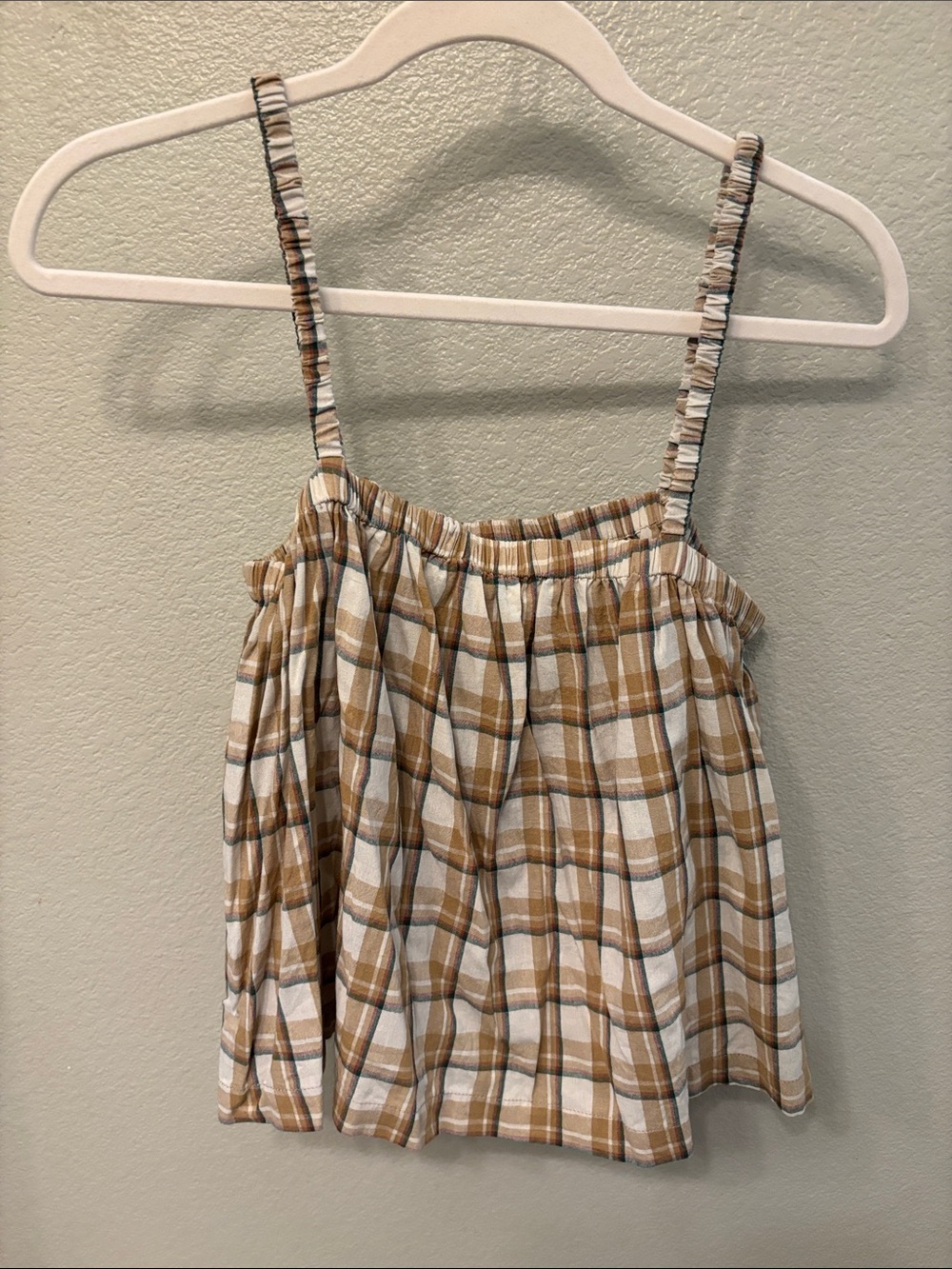Carly Jean Los Angeles Tan and White Plaid Spaghetti Strap Camisole